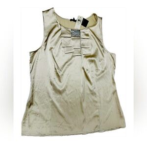 NWT ANN TAYLOR Tank Womens White Rhinestone Detailed Scoop Neck Sleeveless szL